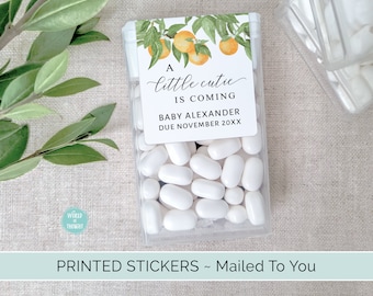 PRINTED Little Cutie Tic Tac Mint Favor Stickers, Custom Personalized Baby Shower Favor Labels | Baby Sprinkle Favor - Set of 12