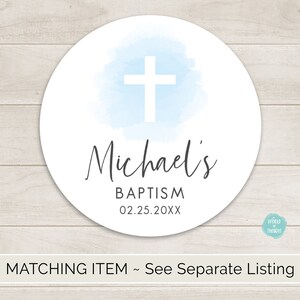 Personalized Blue Watercolor Cross Boy Baptism Tags Custom Finished Cardstock Party Favor Gift Hang Tags image 3