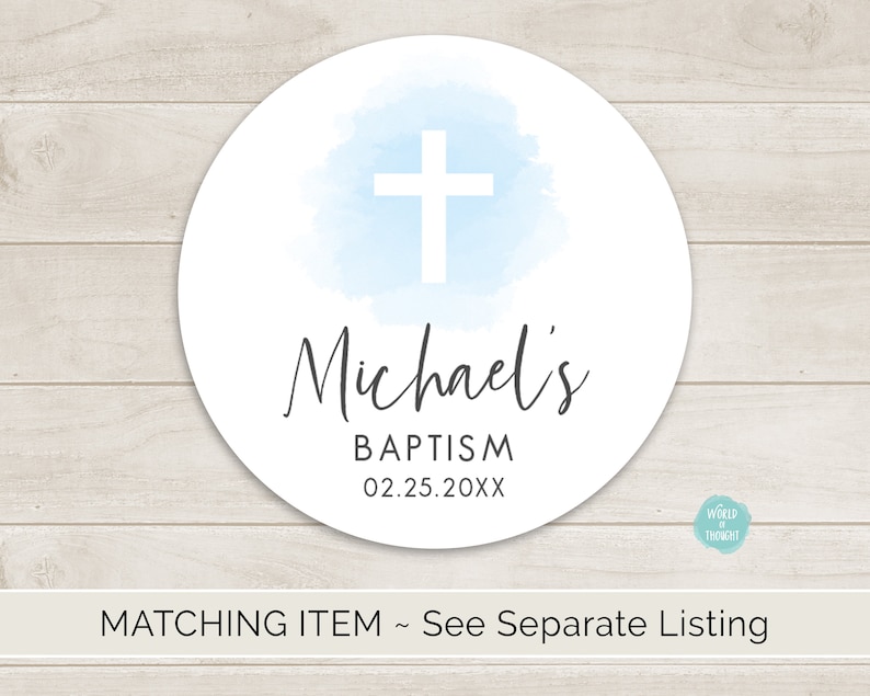 Personalized Blue Watercolor Cross Boy Baptism Tags Custom Finished Cardstock Party Favor Gift Hang Tags image 3