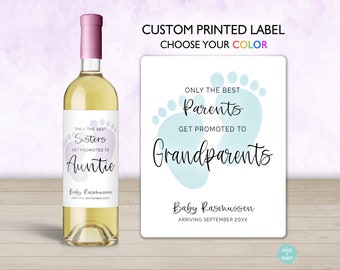 Pregnancy Annoucement Wine Bottle Label - Baby Footprint Custom Personalized The Best Get Promoted Wine Gift For New Aunt Uncle Grandparents