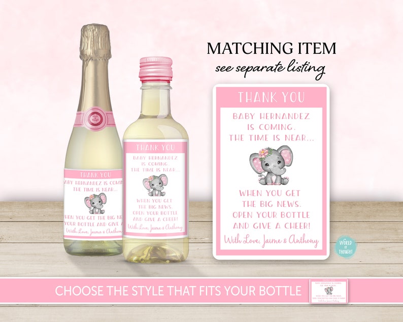 PRINTED Elephant Girl Flower Theme Baby Shower Water Bottle Label Wrap Personalized Water Bottle Labels WT002P image 5