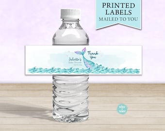 PRINTED Mermaid Tail Theme Baby Shower Water Bottle Label Wrap - Personalized Water Bottle Labels
