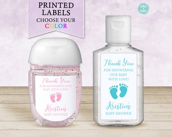 PRINTED Baby Footprints Sanitizer Favor Stickers, Custom Personalized Baby Shower Favor | Baby Shower Gift Baby Sprinkle Favor