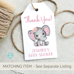 Baby Elephant Baby Shower Favor Labels, Custom Personalized Baby Shower Hand Sanitizer Favor Stickers Pink Flower Baby Girl Shower WT002P image 7