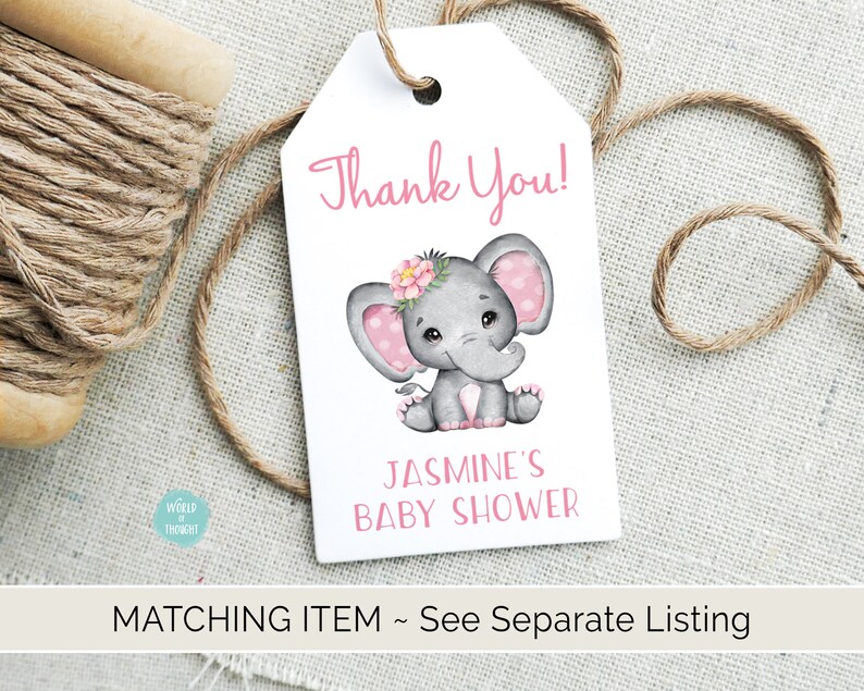 Baby Elephant Baby Shower Favor Labels, Custom Personalized Baby Shower Hand Sanitizer Favor Stickers Pink Flower Baby Girl Shower WT002P image 7