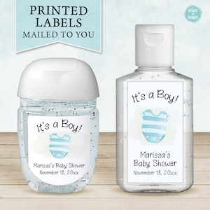 It's A Boy! Baby Bodysuit Baby Shower Favor Labels, Custom Personalized Baby Shower Hand Sanitizer Favor Stickers | Gender Reveal Favors