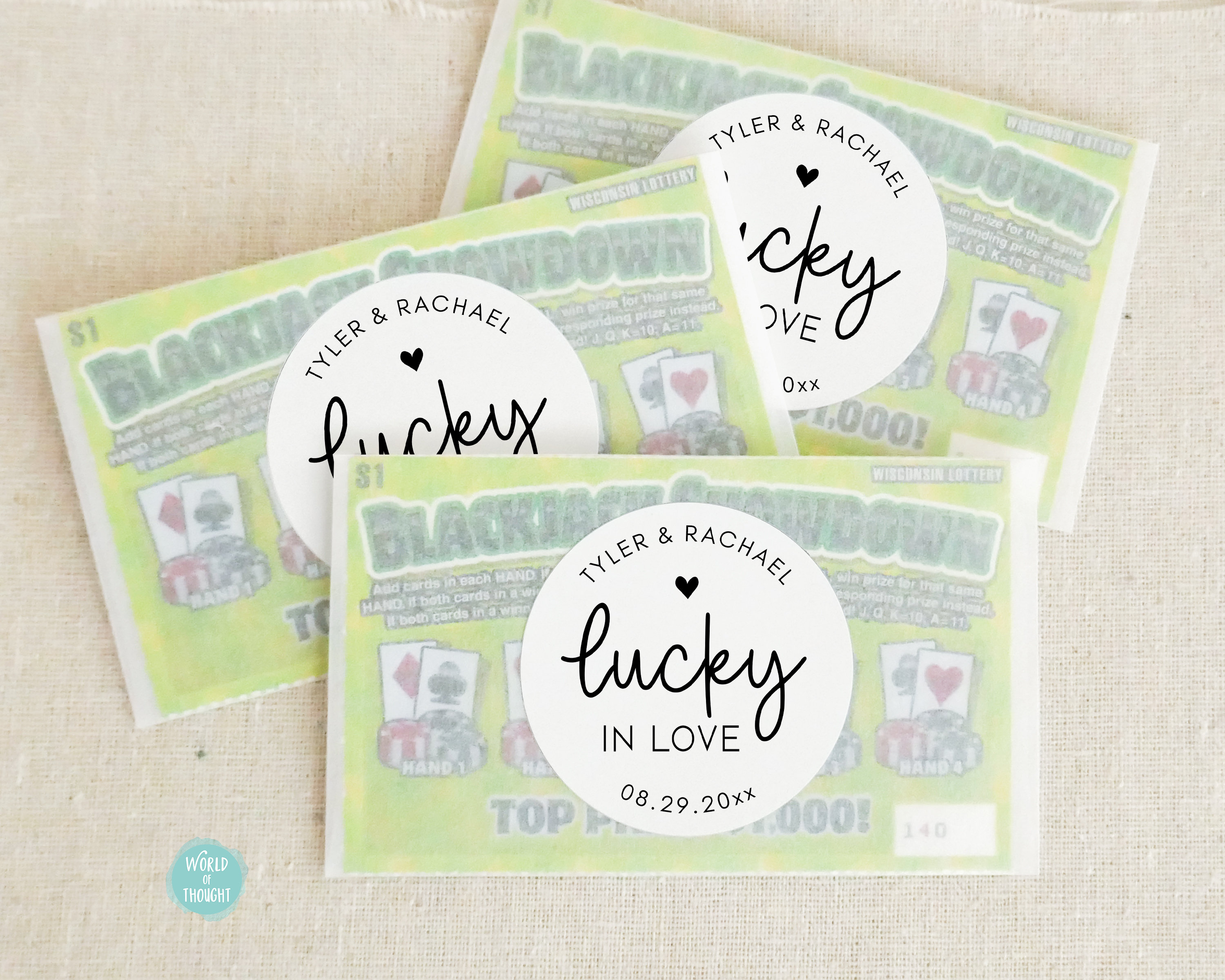 Lucky In Love Lotto Favor Stickers, Wedding Lotto Ticket Favor Stickers, Wedding Favors, Bridal Shower Favors