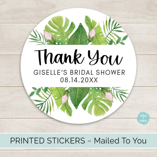 Tropical Bridal Shower Favor Stickers, Custom Personalized Round Circle Favor Bag Labels | Wedding Shower Party Favors