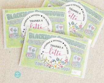 Wildflower Thanks A Lotto Favor Stickers, Love In Bloom Wedding Lotto Ticket Favors, Summer Wedding Favors, Bridal Shower Favors 101W