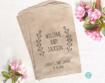 Baby Shower Favor Bag - Custom Personalized Rustic Thank You Bags - Paper Cookie Candy Bar Treat Bags for Baby Shower or Baby Sprinkle