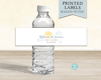 PRINTED Here Comes the Son Baby Shower Water Bottle Wrap - Water Bottle Label Baby Shower Baby Sprinkle Favor - Baby Shower Thank You