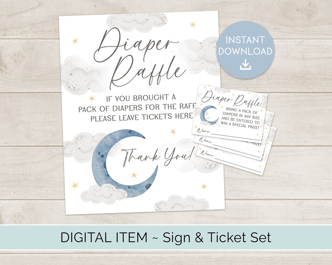 INSTANT DOWNLOAD Moon & Stars Baby Shower Diaper Raffle Set, Twinkle ...