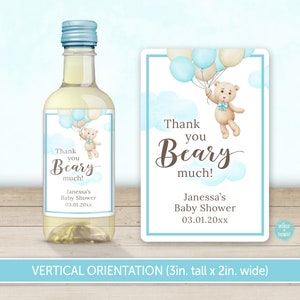 PRINTED Bear Balloon Baby Shower Party Favor Mini Wine Bottle Label We Can Bearly Wait Custom Hostess Gift, Personalized Wine Sticker image 3