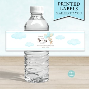 Teddy Bear Baby Shower Water Bottle Label Wrap - Personalized We Can Bearly Wait Water Bottle Labels, Thank You Beary Much WT005BL