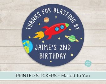 PRINTED Outer Space Round Circle Favor Stickers, Custom Personalized Treat Bag Labels | Birthday Party or Baby Shower Favor Bag Stickers