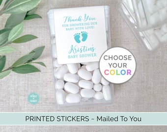 PRINTED Baby Footprints Tic Tac Mint Favor Stickers, Custom Personalized Baby Shower Favor Labels | Baby Sprinkle Favor - Set of 12