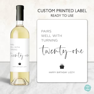 PRINTED Personalized 21st Birthday Wine Bottle Label - Custom Twenty First Birthday Gift, Congratulations Wine Label