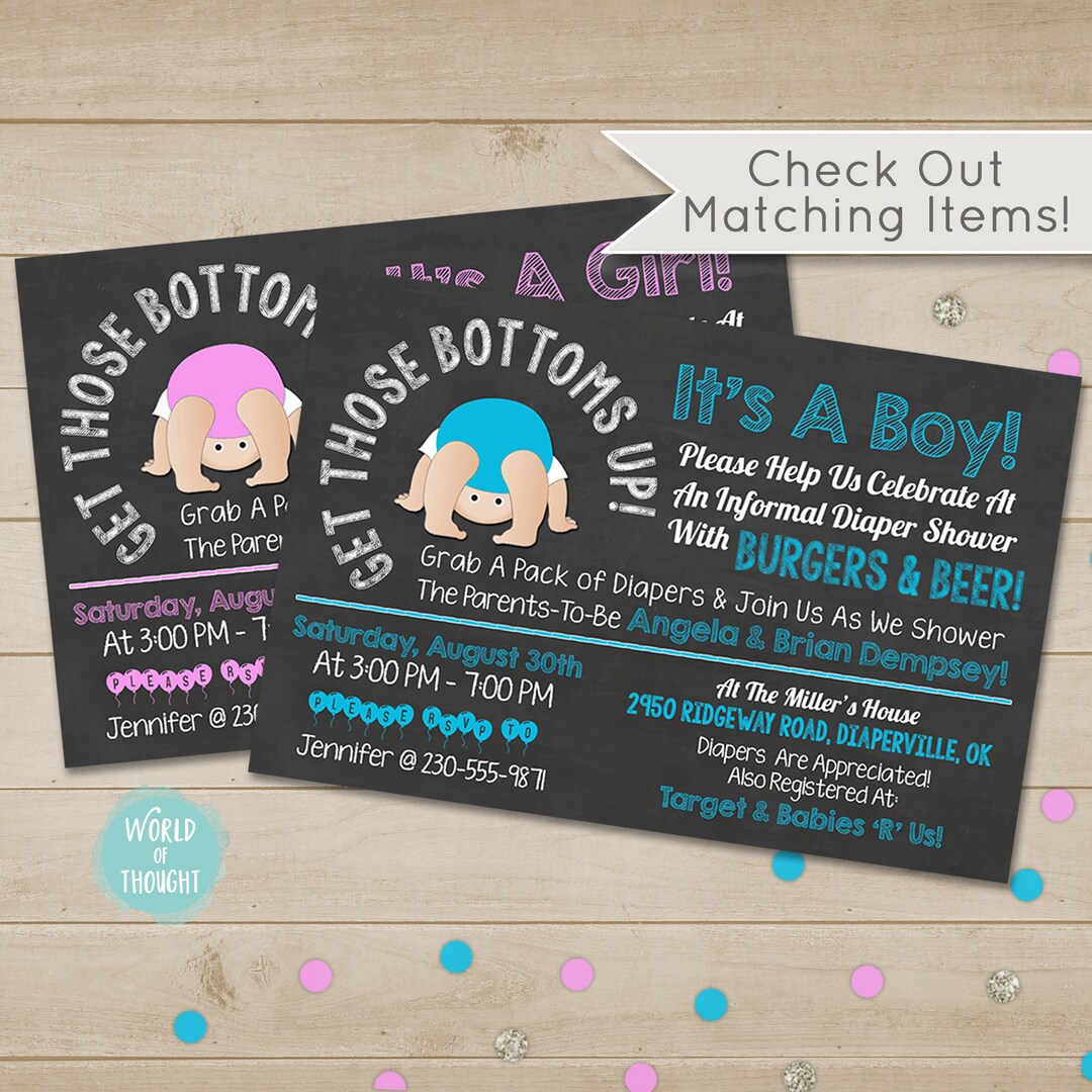 Bottoms up Baby Shower Invitation, Baby Q, Babyque BBQ Informal Diaper