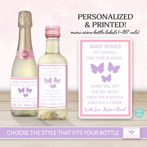 PRINTED Butterfly Baby Shower Party Favor Mini Wine Bottle Label | Custom Hostess Gift, Personalized Mini Wine Mini ChampagneStickerIdea