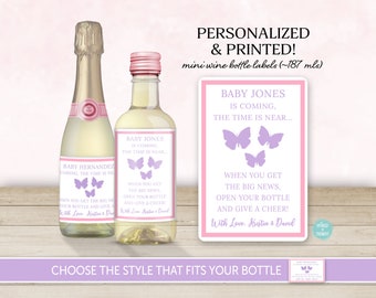 PRINTED Butterfly Baby Shower Party Favor Mini Wine Bottle Label | Custom Hostess Gift, Personalized Mini Wine Mini ChampagneStickerIdea