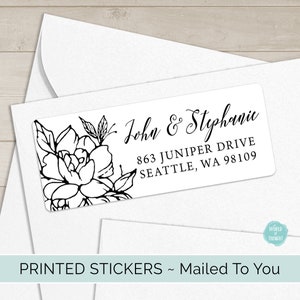 Return Address Labels | Custom Personalized Stickers Printed and Shipped | Modern Calligraphy Roses Sketch Adhesive Labels