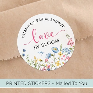 Love In Bloom Bridal Shower Favor Stickers, Wildflower Spring Wedding Shower Favor 101W