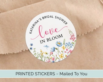 Love In Bloom Bridal Shower Favor Stickers, Wildflower Spring Wedding Shower Favor