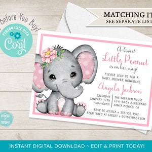 Baby Elephant Baby Shower Favor Labels, Custom Personalized Baby Shower Hand Sanitizer Favor Stickers Pink Flower Baby Girl Shower WT002P image 3