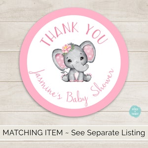 Baby Elephant Baby Shower Favor Labels, Custom Personalized Baby Shower Hand Sanitizer Favor Stickers Pink Flower Baby Girl Shower WT002P image 2