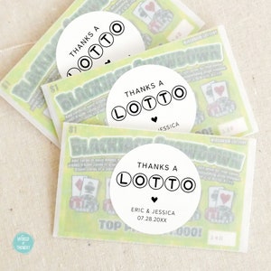 Thanks A Lotto Favor Stickers, Wedding Lotto Ticket Favor Stickers, Wedding Favors, Bridal Shower Favors