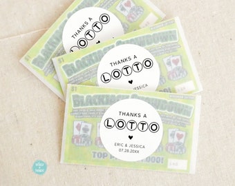 Thanks A Lotto Favor Stickers, Wedding Lotto Ticket Favor Stickers, Wedding Favors, Bridal Shower Favors