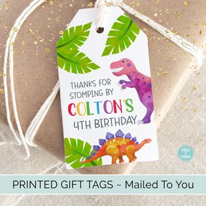 PRINTED Personalized Dinosaur Theme Birthday Party Favor Tags | Custom Finished Cardstock Party Favor Gift Hang Tags