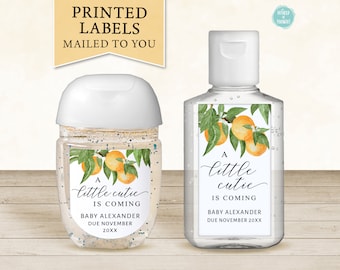 A Little Cutie Is Coming Baby Shower Favor Labels, Personalized Hand Sanitizer Favor | Orange Clementine Baby Shower or Baby Sprinkle Favor