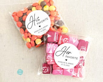 His and Her Favorite Candy Favor Stickers, Wedding Favor Stickers, Bridal Shower Favors, Wedding Guest Favors