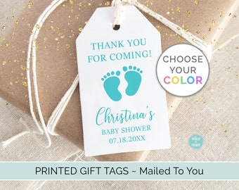 PRINTED  Personalized Baby Shower Baby Is Coming Baby Feet Gift Tags | Custom Finished Cardstock Party Favor Gift Hang Tags