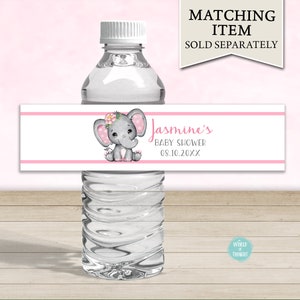 Baby Elephant Baby Shower Favor Labels, Custom Personalized Baby Shower Hand Sanitizer Favor Stickers Pink Flower Baby Girl Shower WT002P image 4