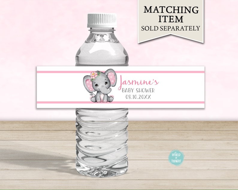 Baby Elephant Baby Shower Favor Labels, Custom Personalized Baby Shower Hand Sanitizer Favor Stickers Pink Flower Baby Girl Shower WT002P image 4