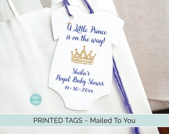 Royal Prince Baby Shower Favor Tags | Little Prince, Gold crown Custom Personalized Bodysuit One Piece Cardstock Party Favor Gift Tags