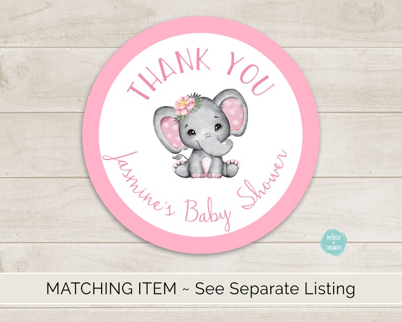 PRINTED Elephant Girl Flower Theme Baby Shower Water Bottle Label Wrap Personalized Water Bottle Labels WT002P image 2