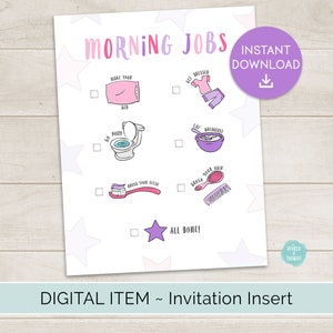 Gráfico de tareas de responsabilidad de trabajos matutinos PDF Descarga instantánea / Imágenes perfectas para niños pequeños o niños pequeños / Tema de color rosa púrpura