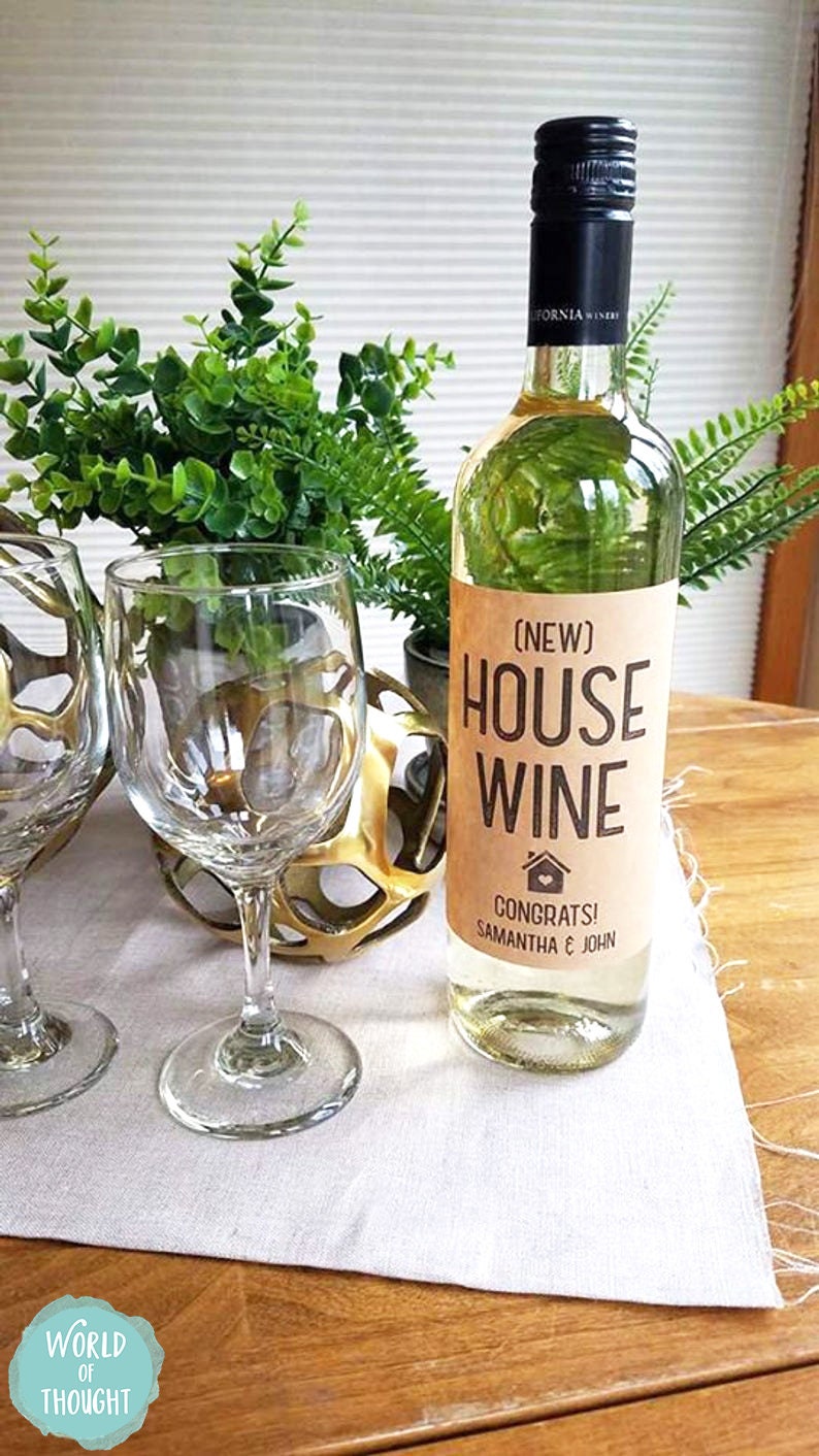New House Wine Bottle Label Custom Housewarming Gift Idea Etsy