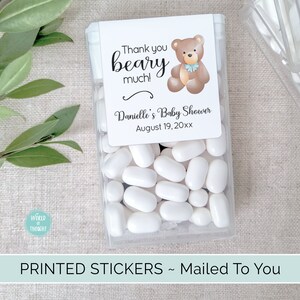 PRINTED Thank You Beary Much Tic Tac Mint Favor Stickers, Custom Personalized Baby Shower Favor Labels | Blue Boy - Set of 12