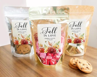 Wedding Favor Bags With Stickers, Wedding Treat Bags, Fall In Love Favors, Stand Up Pouches, Bridal Shower Favors
