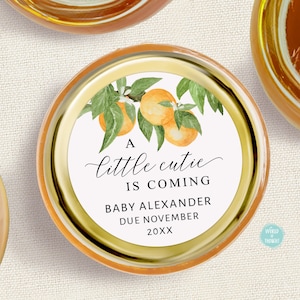 Little Cutie Baby Shower Favor Stickers, Personalized Round Labels, A Little Cutie Is On The Way