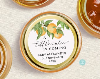 Little Cutie Baby Shower Favor Stickers, Personalized Round Labels, A Little Cutie Is On The Way