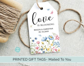 Personalized Wildflower Spring Wedding Favor Tags | Love Is Blooming Bridal ShowerCustom Finished Cardstock Party Favor Gift Hang Tags