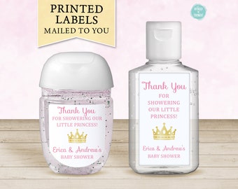 PRINTED Royal Princess Sanitizer Favor Stickers, Custom Personalized Baby Shower Favor | Pink Gold Crown Baby Sprinkle Favor