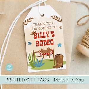 PRINTED Rodeo Cowboy Western Birthday Tags | Custom Finished Cowboy Theme Western Theme Rodeo BIrthday Cardstock Party Favor Gift Hang Tags