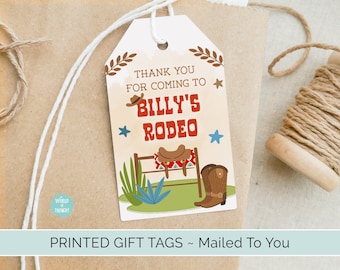 PRINTED Rodeo Cowboy Western Birthday Tags | Custom Finished Cowboy Theme Western Theme Rodeo BIrthday Cardstock Party Favor Gift Hang Tags