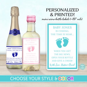 Baby Shower Favor Mini Wine Bottle Label | Custom Hostess Gift, Personalized Gender Neutral Sticker for Cute Thank You Present Idea